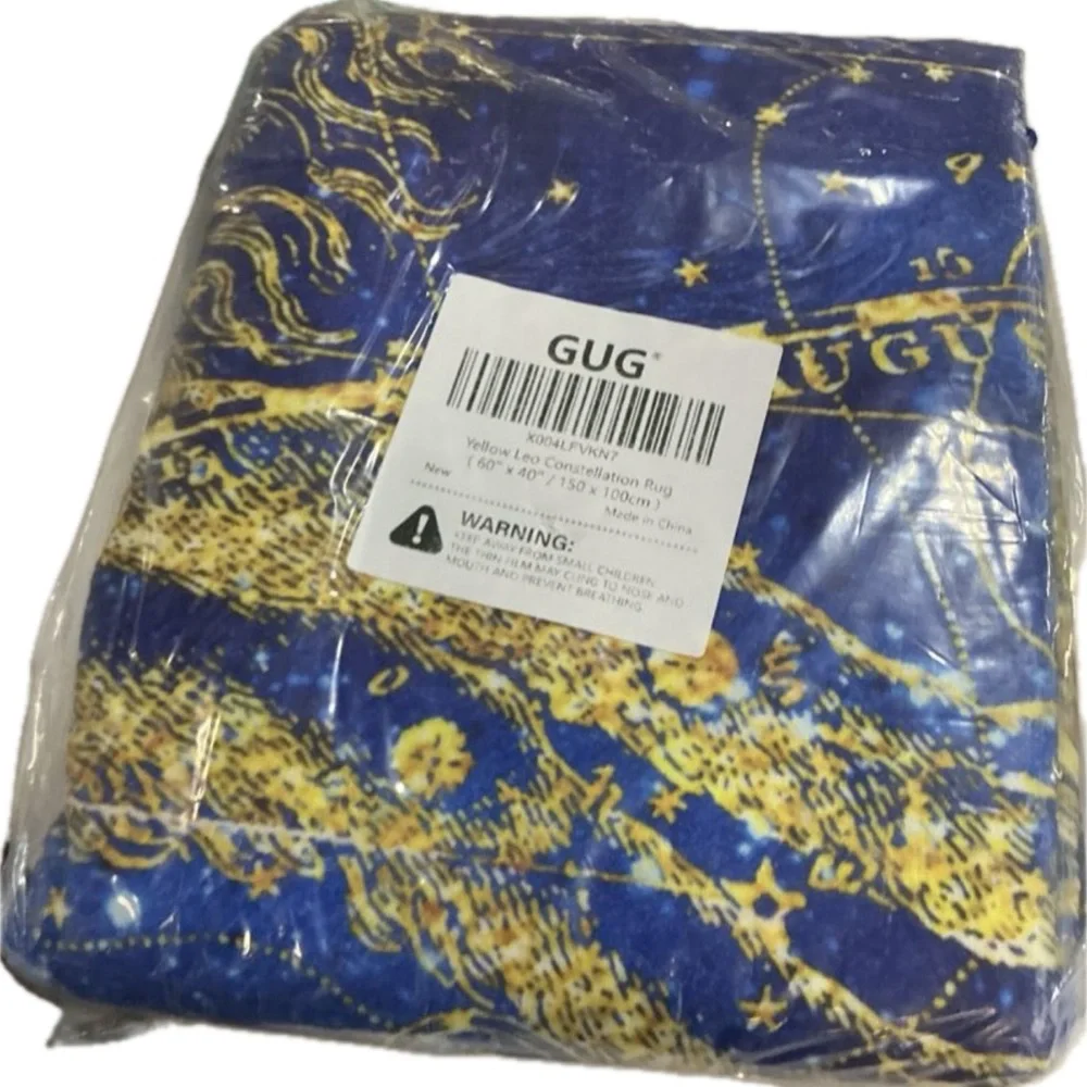 🏷Leo Constellation Area Rug In Rich Blue Tones with Gold Accents